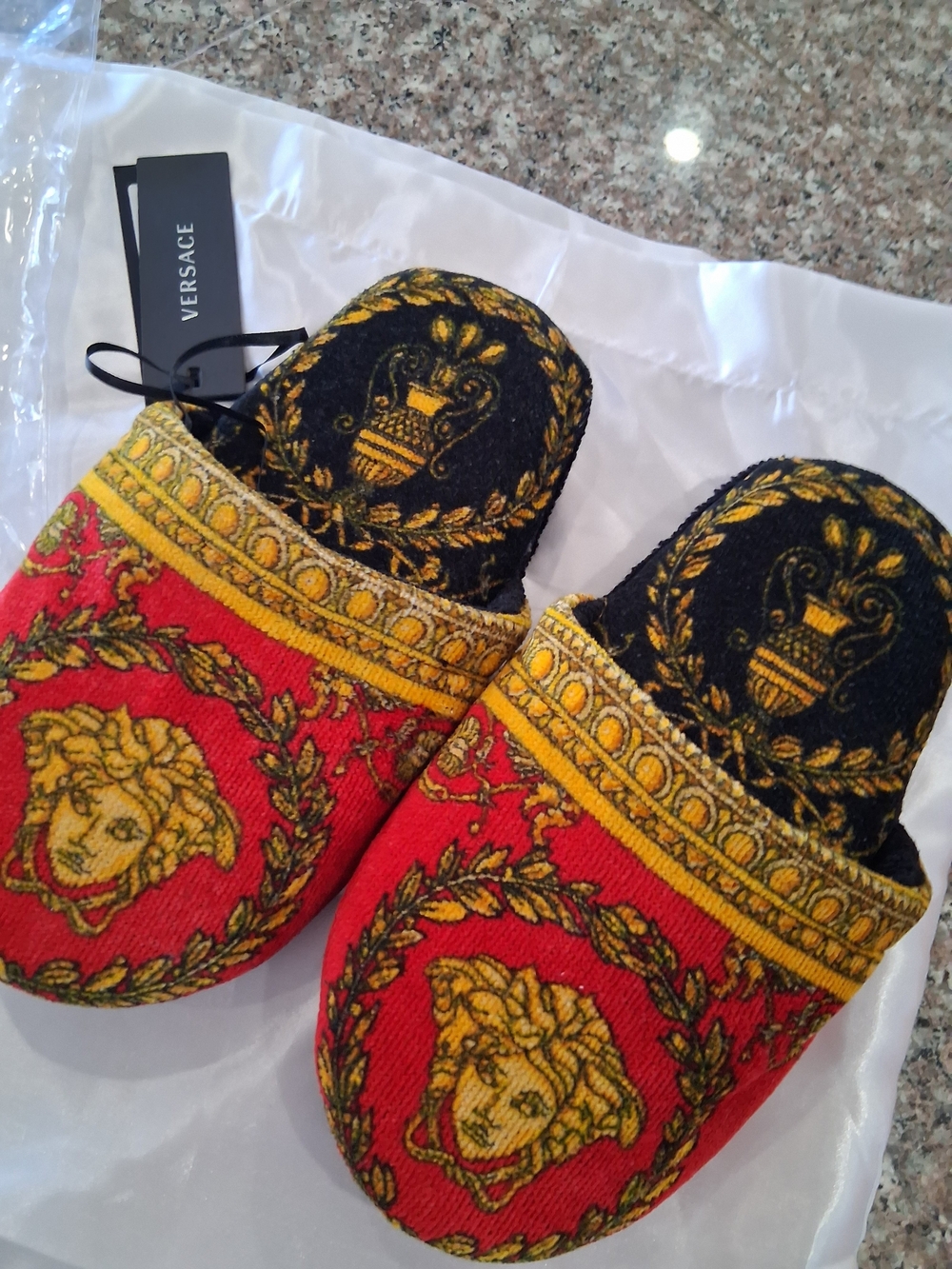 Versace Women's Red & Black Medusa Embroidered Slip-On Shoes Size 5-6